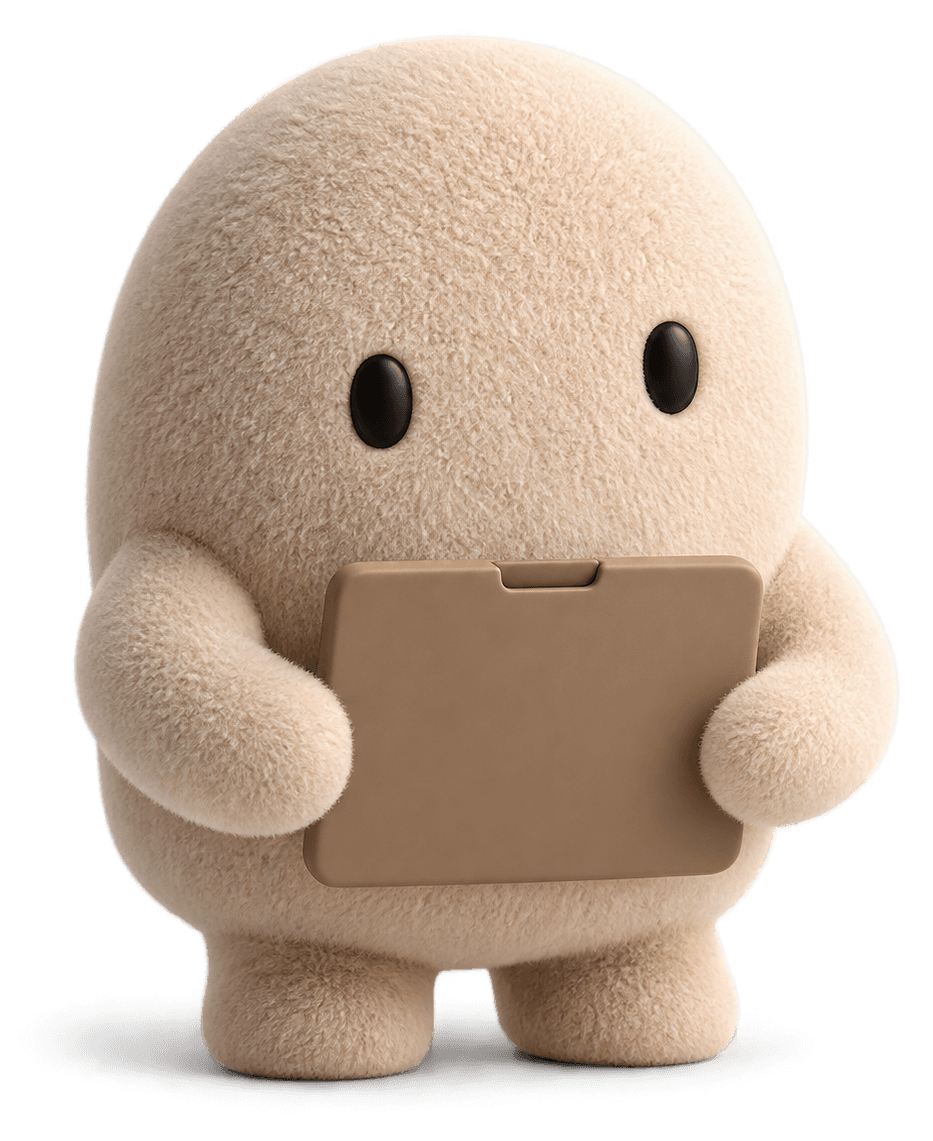 Beige Belvoro character holding a folder